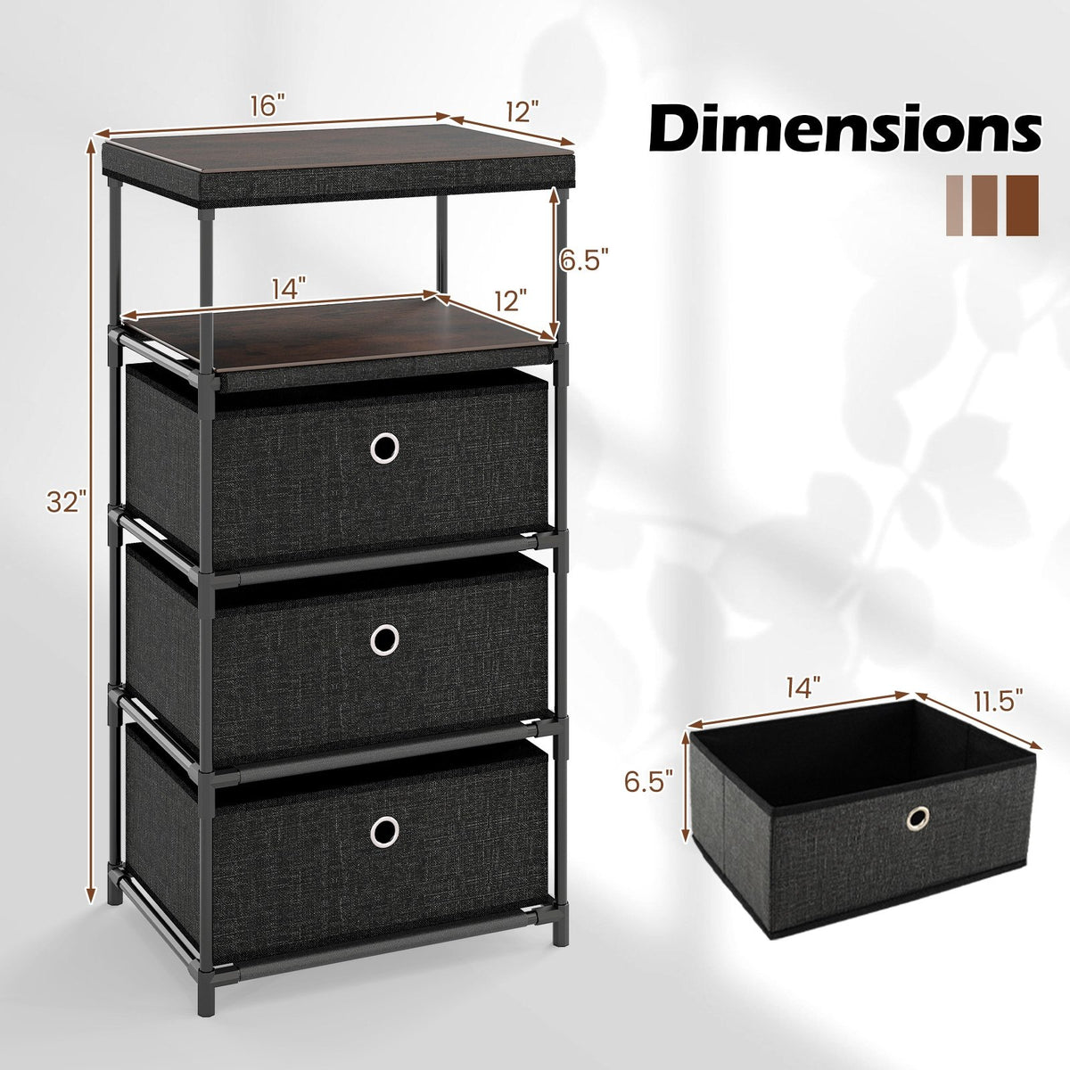 Dresser with 3/4 Drawers Fabric Storage Tower with Wood Top and Metal Frame-M view 5