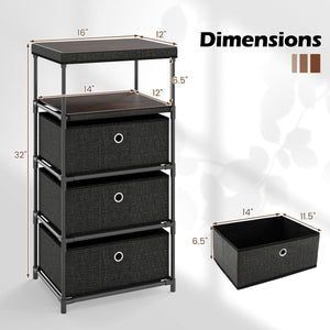 Dresser with 3/4 Drawers Fabric Storage Tower with Wood Top and Metal Frame-M view 5