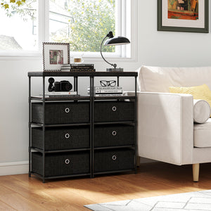 Dresser with 3/4 Drawers Fabric Storage Tower with Wood Top and Metal Frame-M view 6