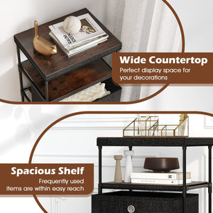 Dresser with 3/4 Drawers Fabric Storage Tower with Wood Top and Metal Frame-M view 9