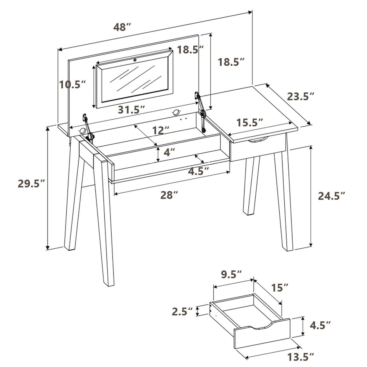 Dressing Table with Flip Mirror and Storage Drawer view 5