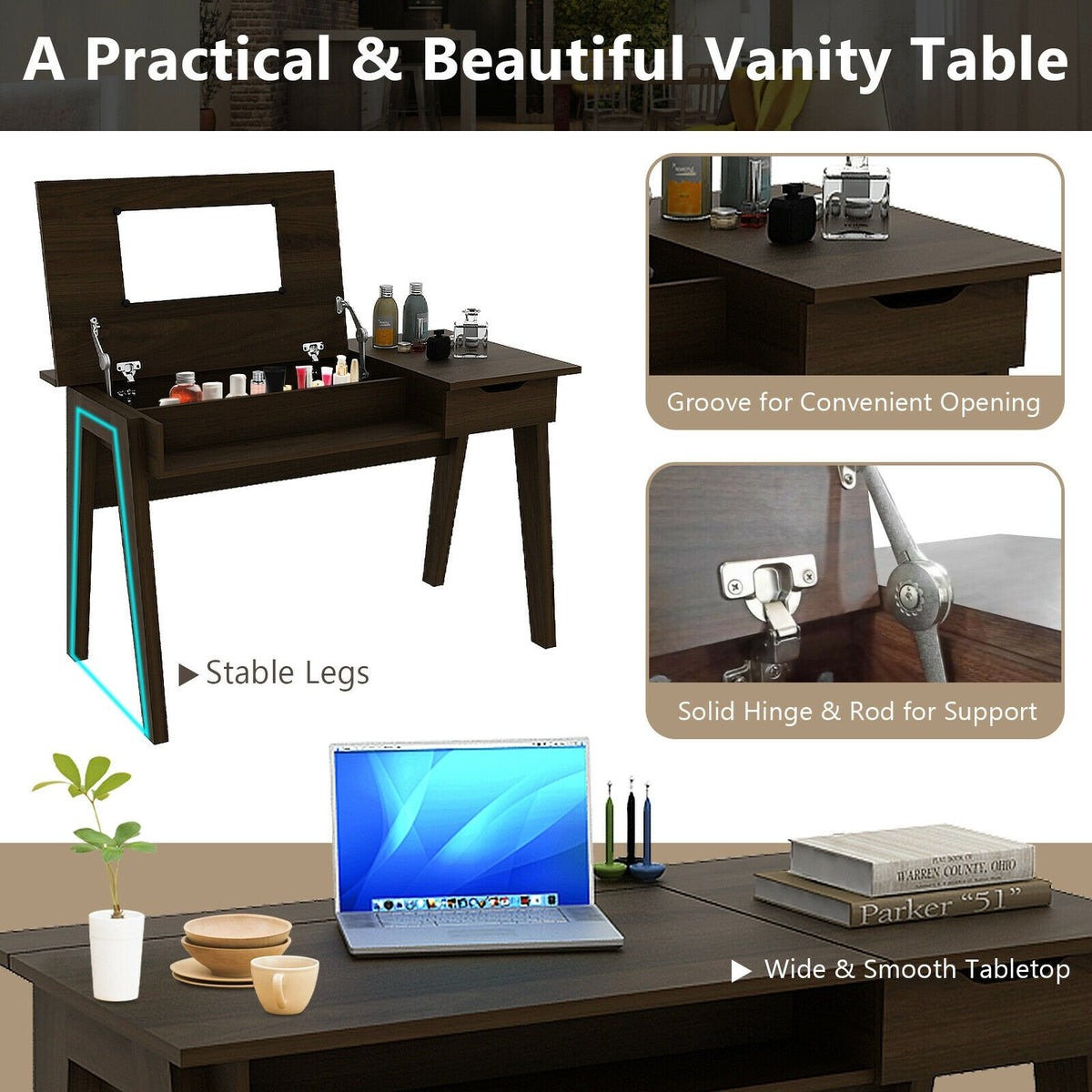 Dressing Table with Flip Mirror and Storage Drawer view 8