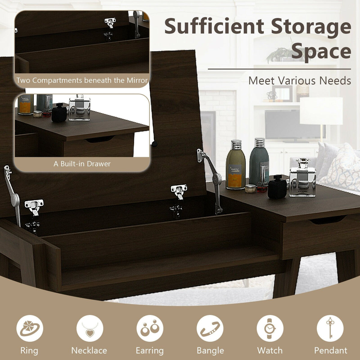 Dressing Table with Flip Mirror and Storage Drawer view 9