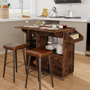Drop Leaf Mobile Kitchen Island Cart with Power Outlet and Adjustable Shelf-Rustic Brown view 6