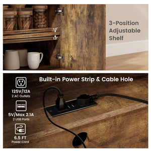 Drop Leaf Mobile Kitchen Island Cart with Power Outlet and Adjustable Shelf-Rustic Brown view 7