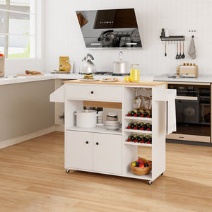Drop Leaf Mobile Kitchen Island Cart with Power Outlet and Adjustable Shelf-White view 2