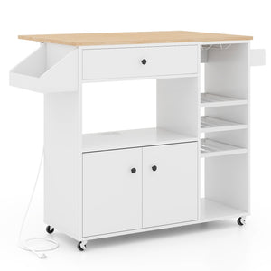 Drop Leaf Mobile Kitchen Island Cart with Power Outlet and Adjustable Shelf-White view 4