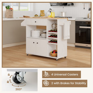 Drop Leaf Mobile Kitchen Island Cart with Power Outlet and Adjustable Shelf-White view 8