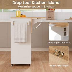 Drop Leaf Mobile Kitchen Island Cart with Power Outlet and Adjustable Shelf-White view 9