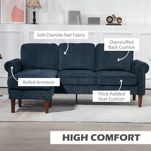 L Shape Sofa, Modern Sectional Couch with Changeable Chaise Lounge, Wooden Legs, Corner Sofa for Living Room, Dark Blue