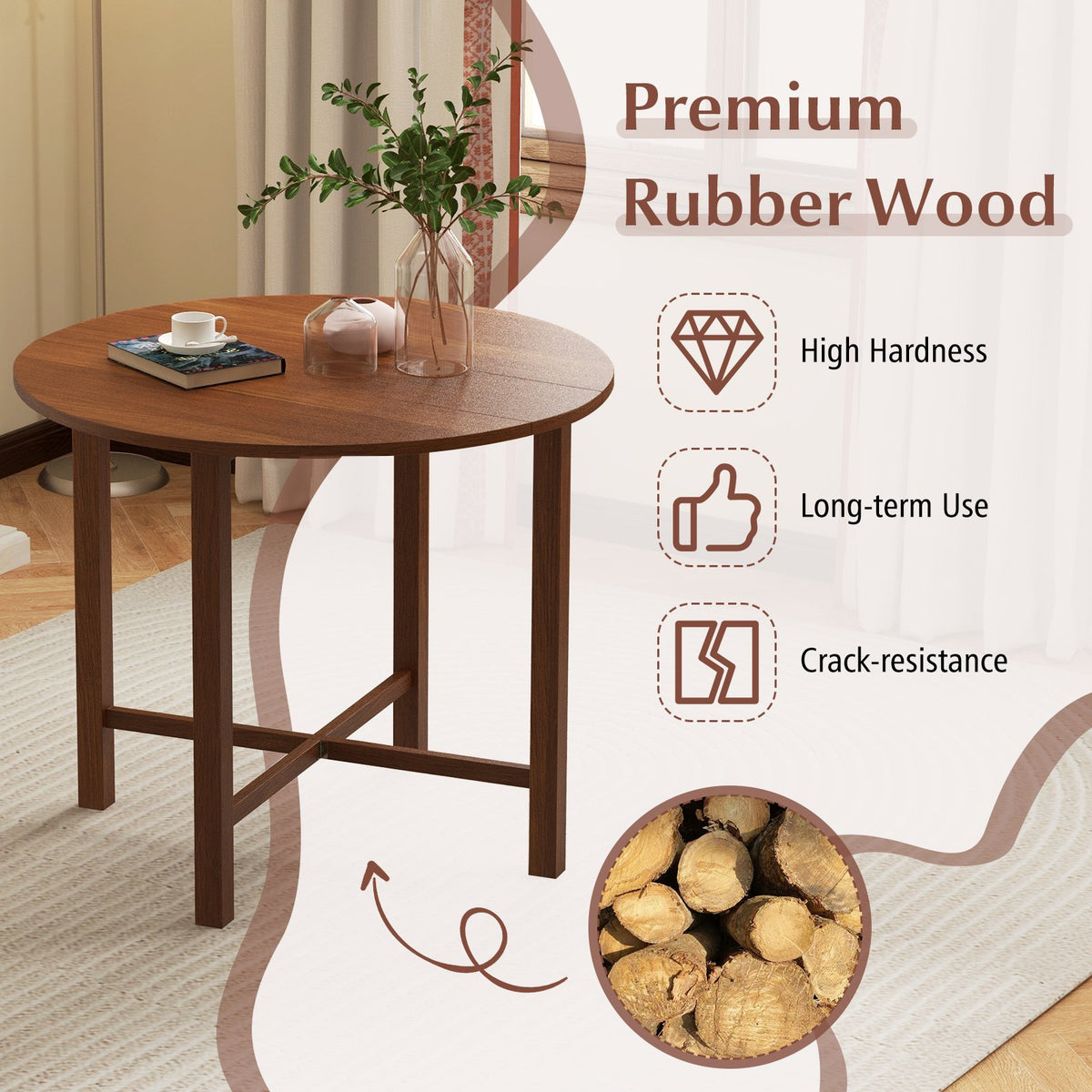 Dual Drop Leaf Dining Table for Small Spaces-Walnut view 6