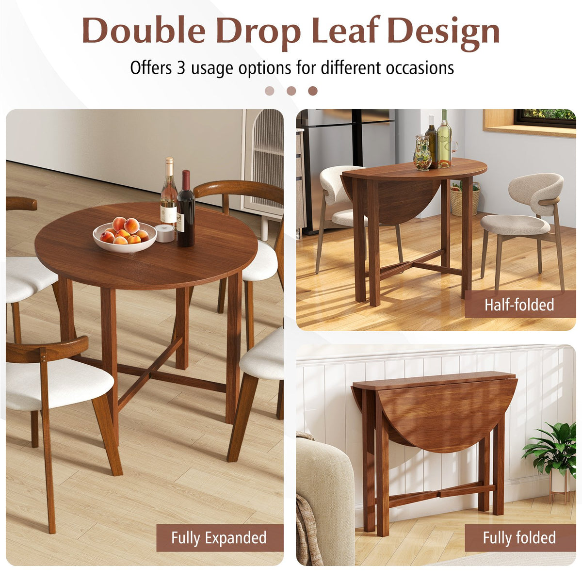 Dual Drop Leaf Dining Table for Small Spaces-Walnut view 7
