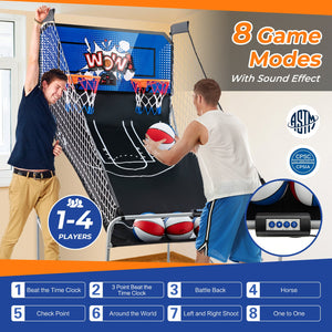 Dual Shot Basketball Arcade Game with 8 Game Modes and 4 Balls-Blue view 5