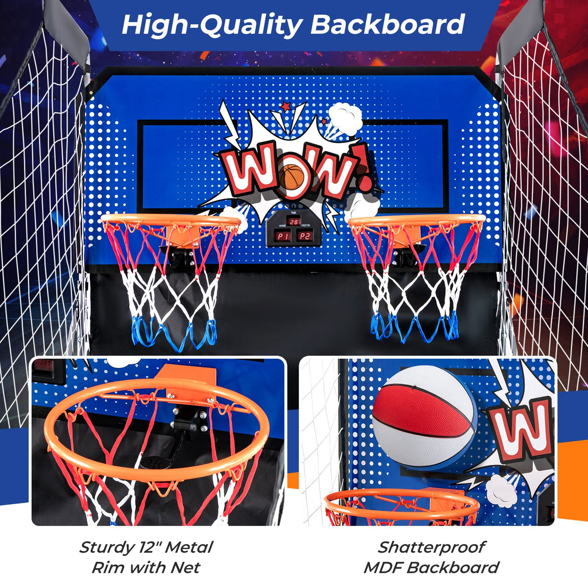 Dual Shot Basketball Arcade Game with 8 Game Modes and 4 Balls-Blue view 8