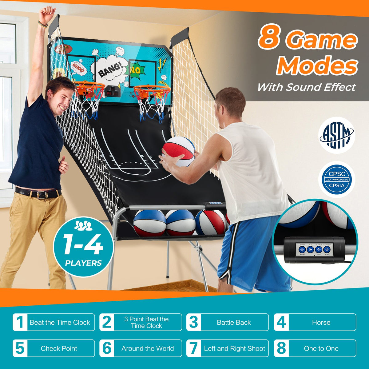 Dual Shot Basketball Arcade Game with 8 Game Modes and 4 Balls-Green view 5