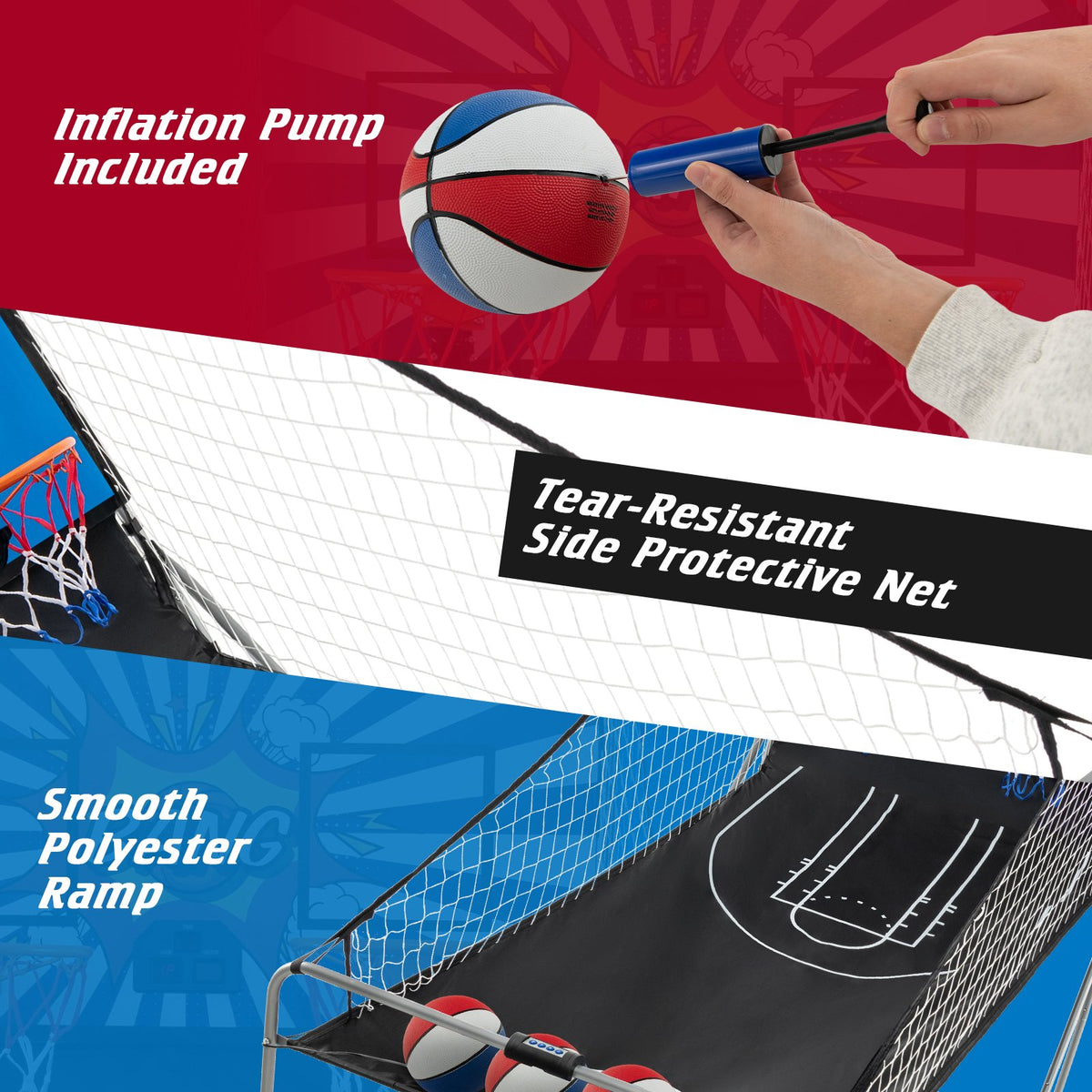Dual Shot Basketball Arcade Game with 8 Game Modes and 4 Balls-Red view 8