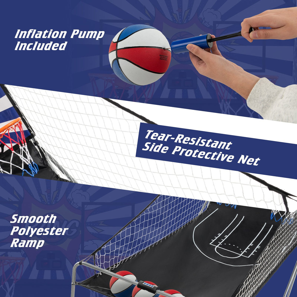 Dual Shot Basketball Arcade Game with 8 Game Modes and 4 Balls-White view 8