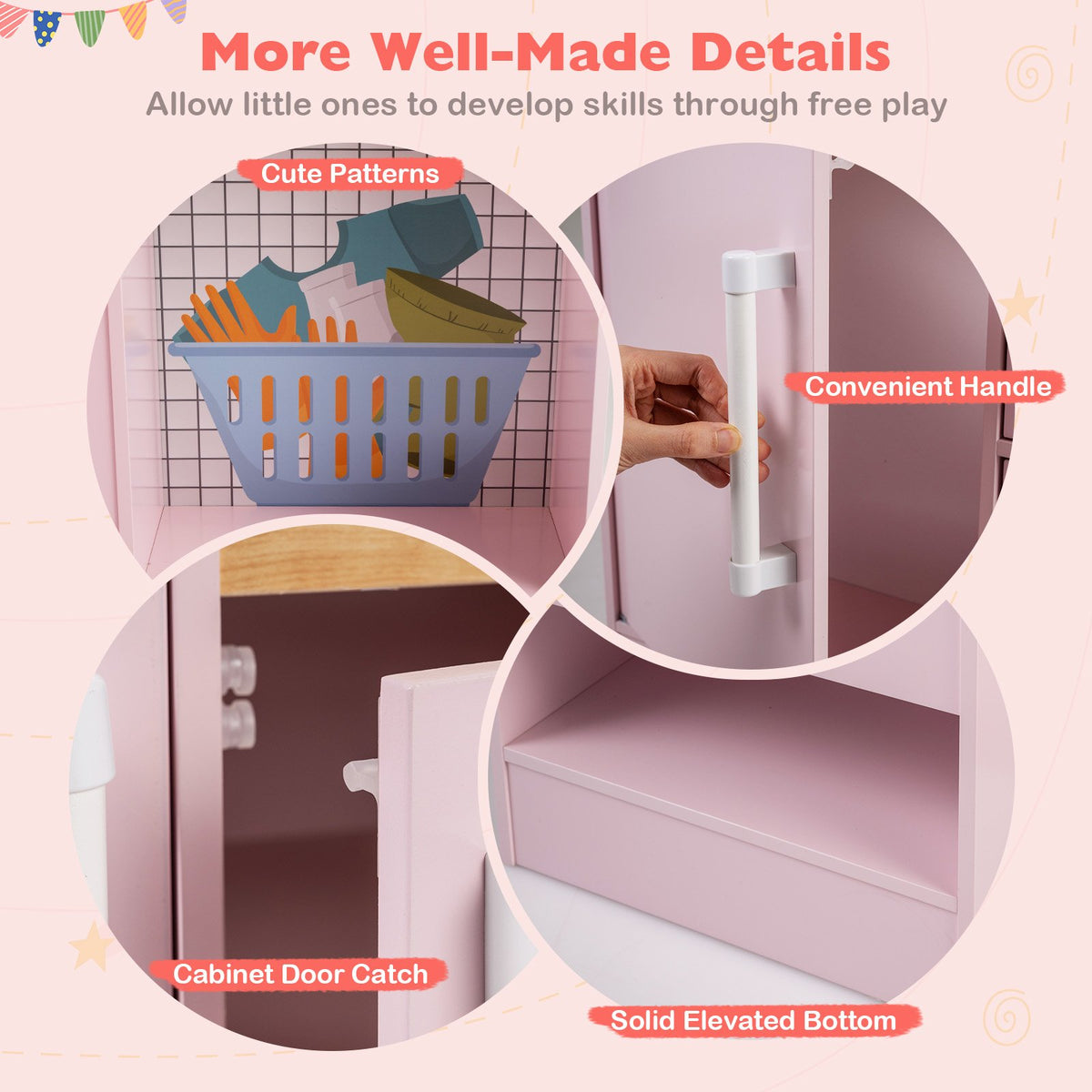Dual-Sided Kids Play Kitchen with Water Dispenser and Range Hood for 3+ Years Old-Pink view 7