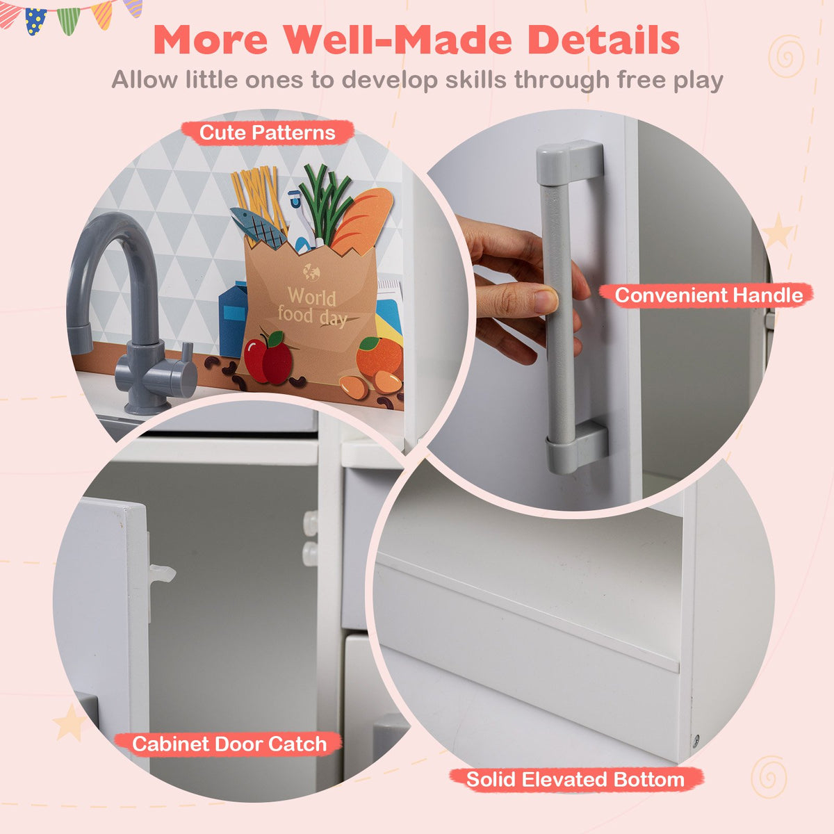 Dual-Sided Kids Play Kitchen with Water Dispenser and Range Hood for 3+ Years Old-White view 7