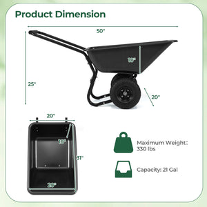 Dual-Wheel Wheelbarrow Garden Utility Cart with Pneumatic Tires-Black view 4