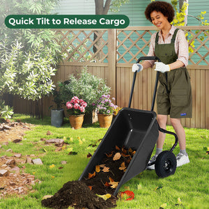 Dual-Wheel Wheelbarrow Garden Utility Cart with Pneumatic Tires-Black view 5
