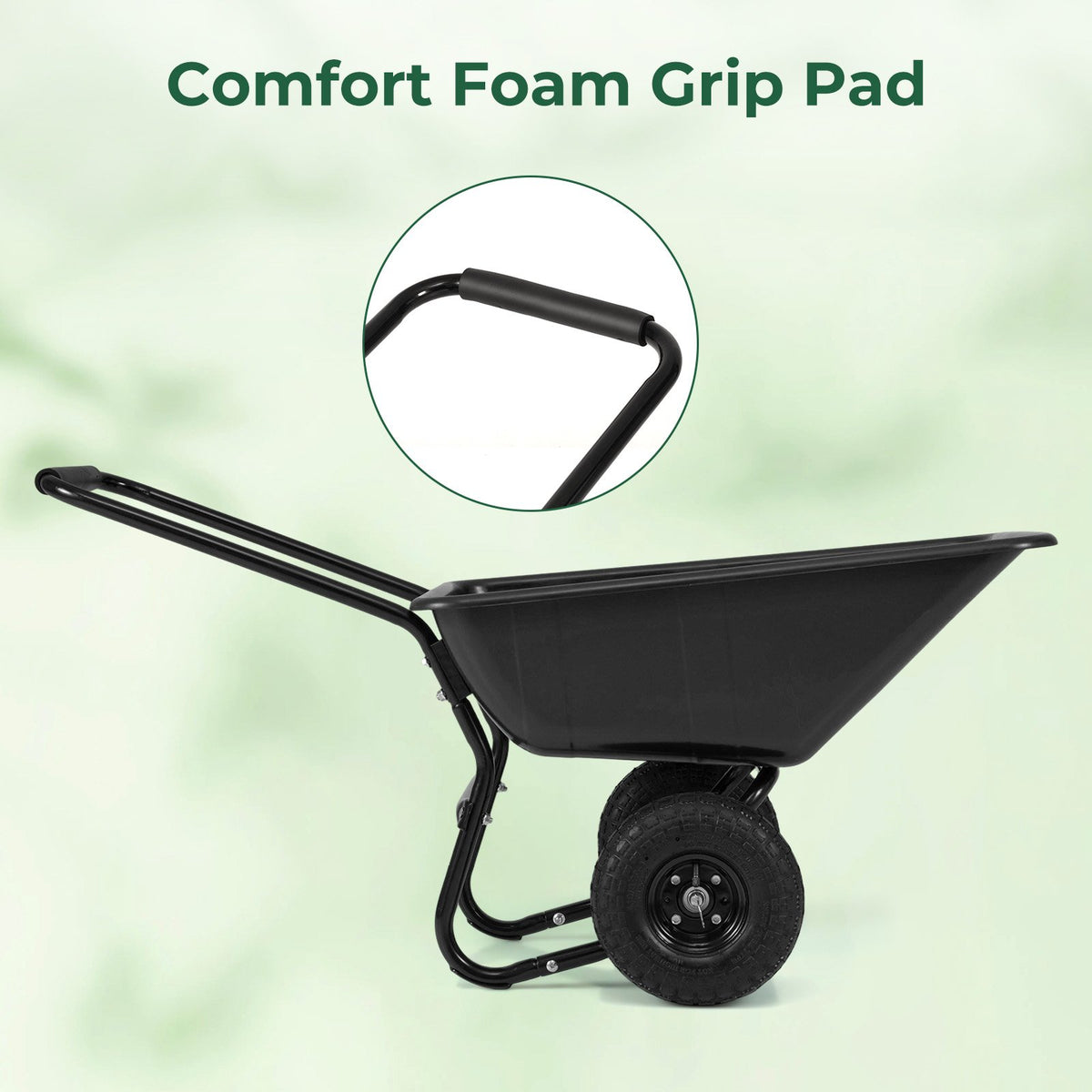 Dual-Wheel Wheelbarrow Garden Utility Cart with Pneumatic Tires-Black view 6