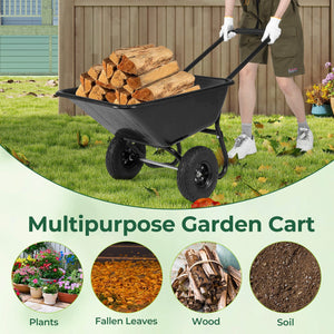 Dual-Wheel Wheelbarrow Garden Utility Cart with Pneumatic Tires-Black view 7