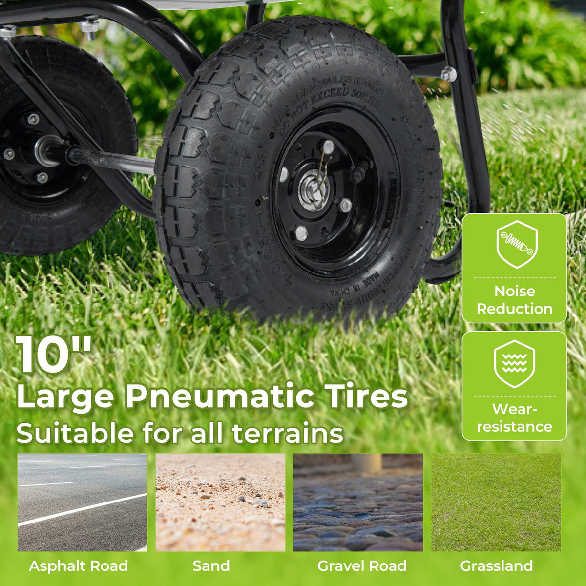 Dual-Wheel Wheelbarrow Garden Utility Cart with Pneumatic Tires-Black view 8