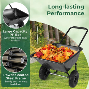 Dual-Wheel Wheelbarrow Garden Utility Cart with Pneumatic Tires-Black view 9