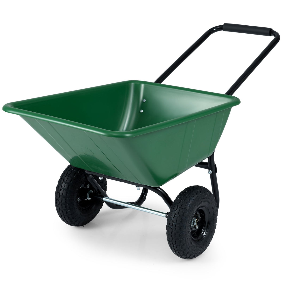 Dual-Wheel Wheelbarrow Garden Utility Cart with Pneumatic Tires-Green