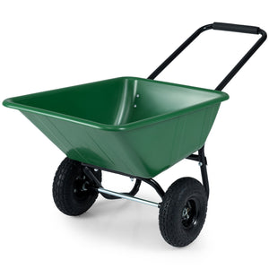Dual-Wheel Wheelbarrow Garden Utility Cart with Pneumatic Tires-Green view 2