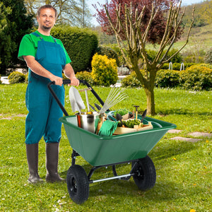 Dual-Wheel Wheelbarrow Garden Utility Cart with Pneumatic Tires-Green view 3