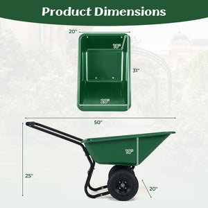 Dual-Wheel Wheelbarrow Garden Utility Cart with Pneumatic Tires-Green view 5