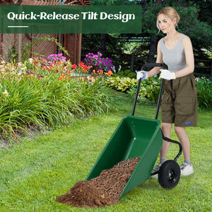 Dual-Wheel Wheelbarrow Garden Utility Cart with Pneumatic Tires-Green view 6