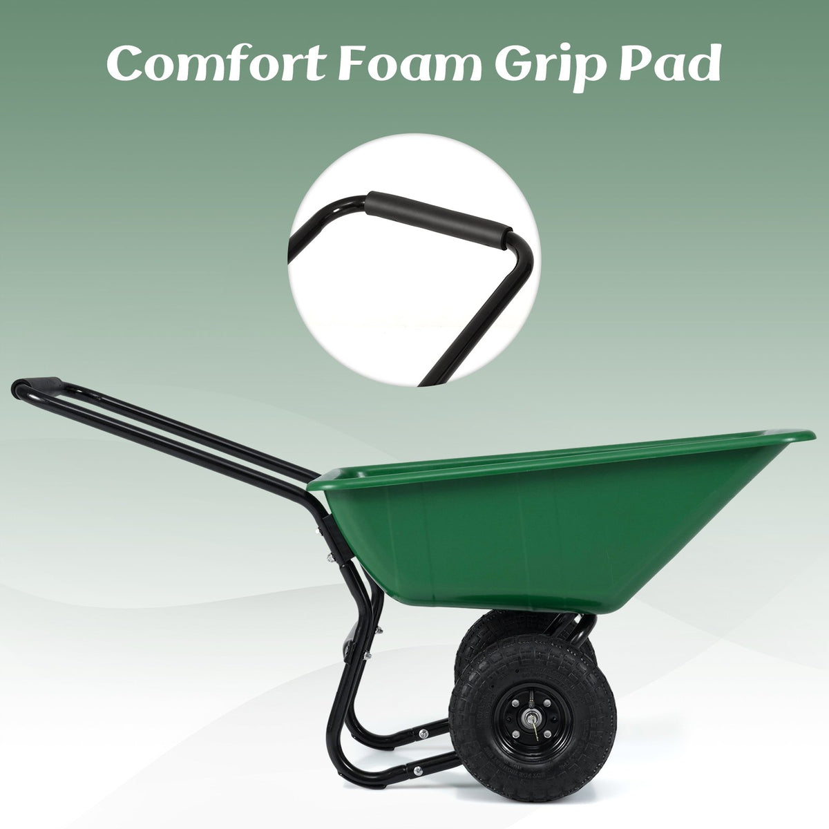 Dual-Wheel Wheelbarrow Garden Utility Cart with Pneumatic Tires-Green view 7