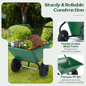 Dual-Wheel Wheelbarrow Garden Utility Cart with Pneumatic Tires-Green view 8