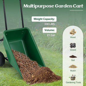 Dual-Wheel Wheelbarrow Garden Utility Cart with Pneumatic Tires-Green view 9