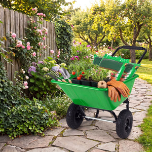 Dual-Wheel Wheelbarrow Garden Utility Cart with Pneumatic Tires-Light Green view 3