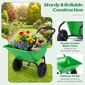 Dual-Wheel Wheelbarrow Garden Utility Cart with Pneumatic Tires-Light Green view 5
