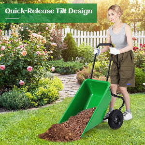 Dual-Wheel Wheelbarrow Garden Utility Cart with Pneumatic Tires-Light Green view 6