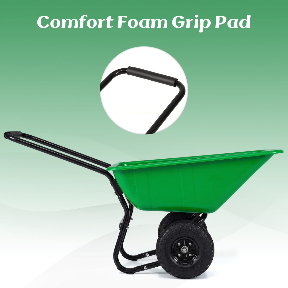 Dual-Wheel Wheelbarrow Garden Utility Cart with Pneumatic Tires-Light Green view 8