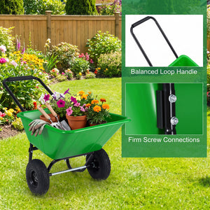 Dual-Wheel Wheelbarrow Garden Utility Cart with Pneumatic Tires-Light Green view 9