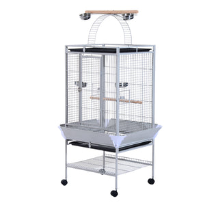 63" Large Bird Parrot Cage Stand Finch Feeder Play Top House Perch Bowl Wheels, Silver