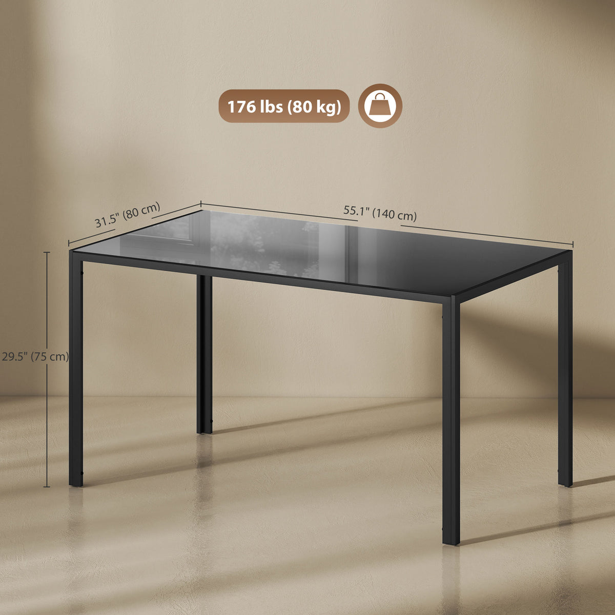 Rectangular Kitchen Table for 4 People, Dining Table with Tabletop Tempered Glass for Dining Room – view 9