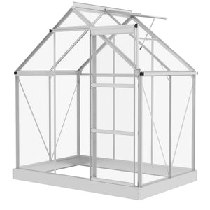 6' x 4' Walk-In Greenhouse, Polycarbonate Greenhouse with Sliding Door, Window, Aluminium Frame