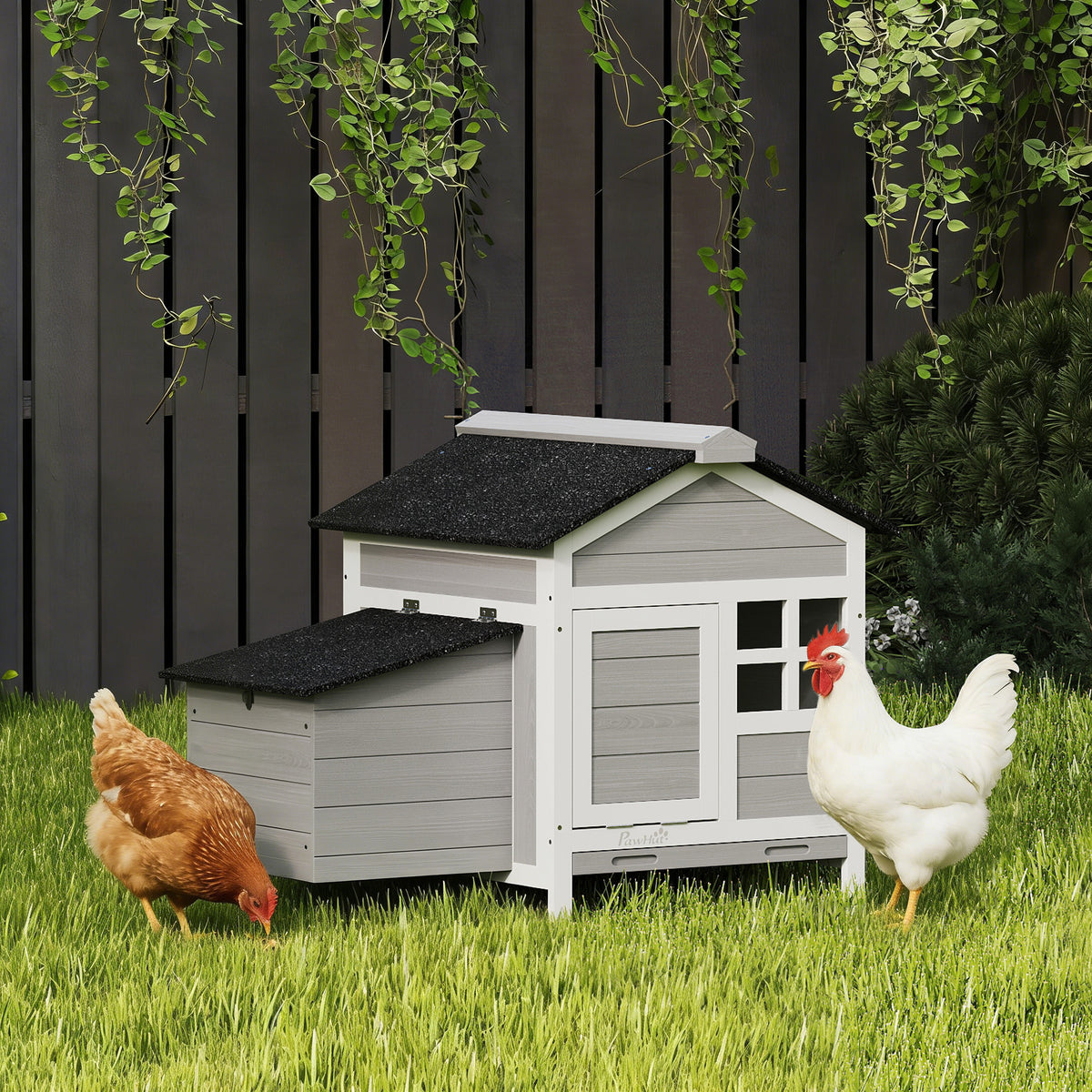 Wooden Chicken Coop with Nesting Box, Pull-out Metal Tray, for 1-2 Chickens, 36" x 25" x 27"