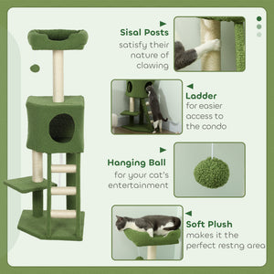 47" Tall Cat Tree Tower with Condo, Ladder, Scratching Posts and Hanging Ball, Light Grey – view 11