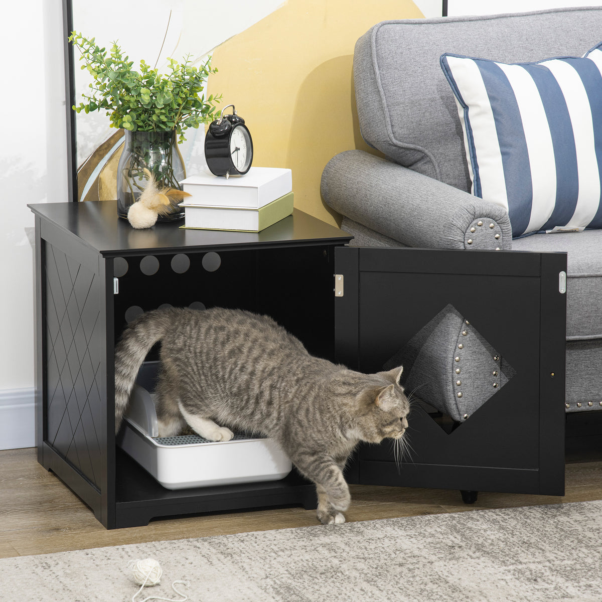 Cat Litter Box Enclosure End Table, Indoor Cat Washroom with Magnetic Door – view 7