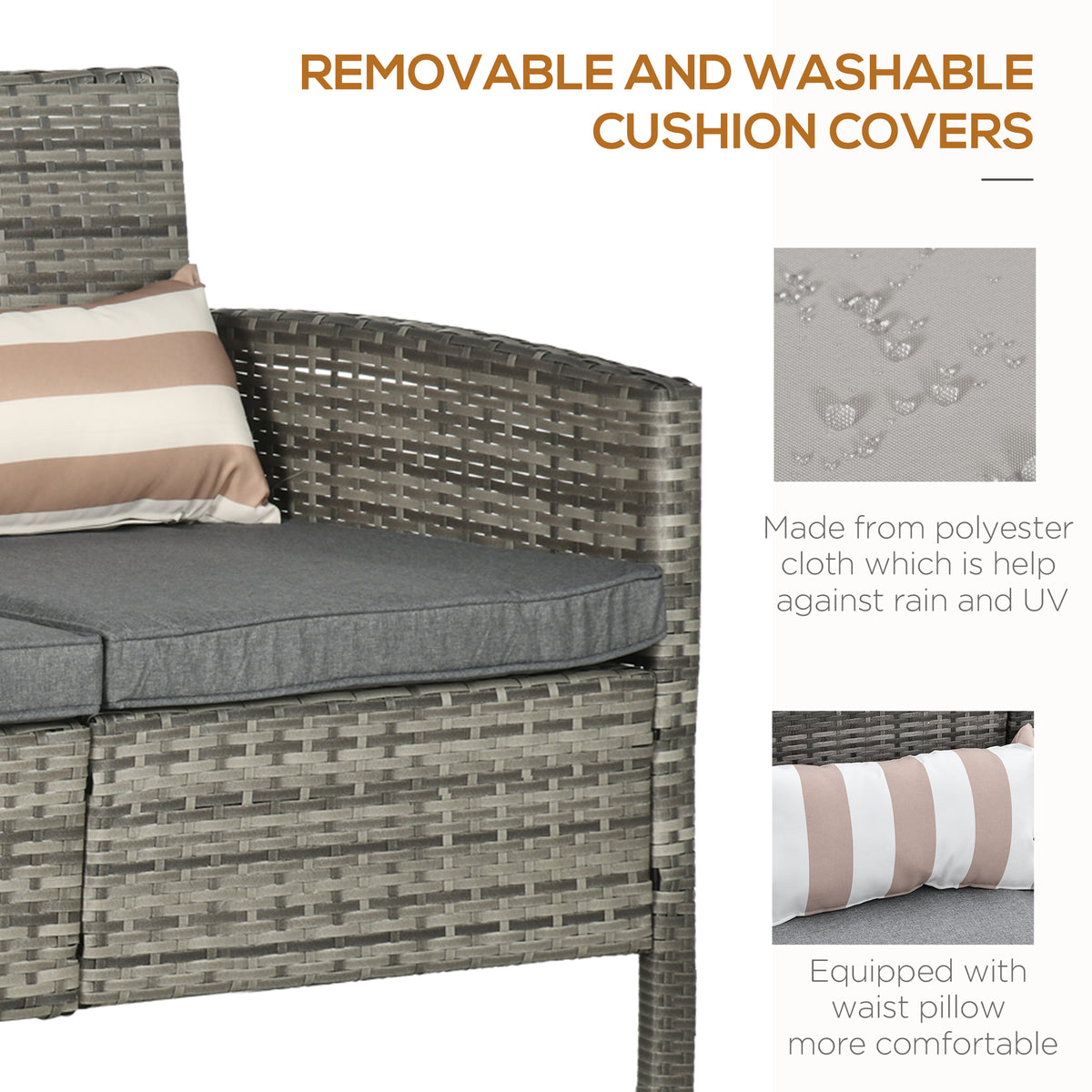 3-Seater Wicker Sofa, PE Rattan Outdoor Couch Conversation Furniture with Removable Cushions for Patio – view 5