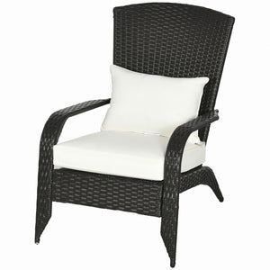 Patio Wicker Adirondack Chair, Outdoor Rattan Muskoka Chair with Cushions for Patio, Garden, Backyard, Cream